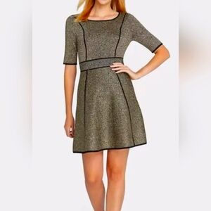 Catherine Catherine Melandrino Fit Flare Black With Gold Glitter Dress, Sz. L